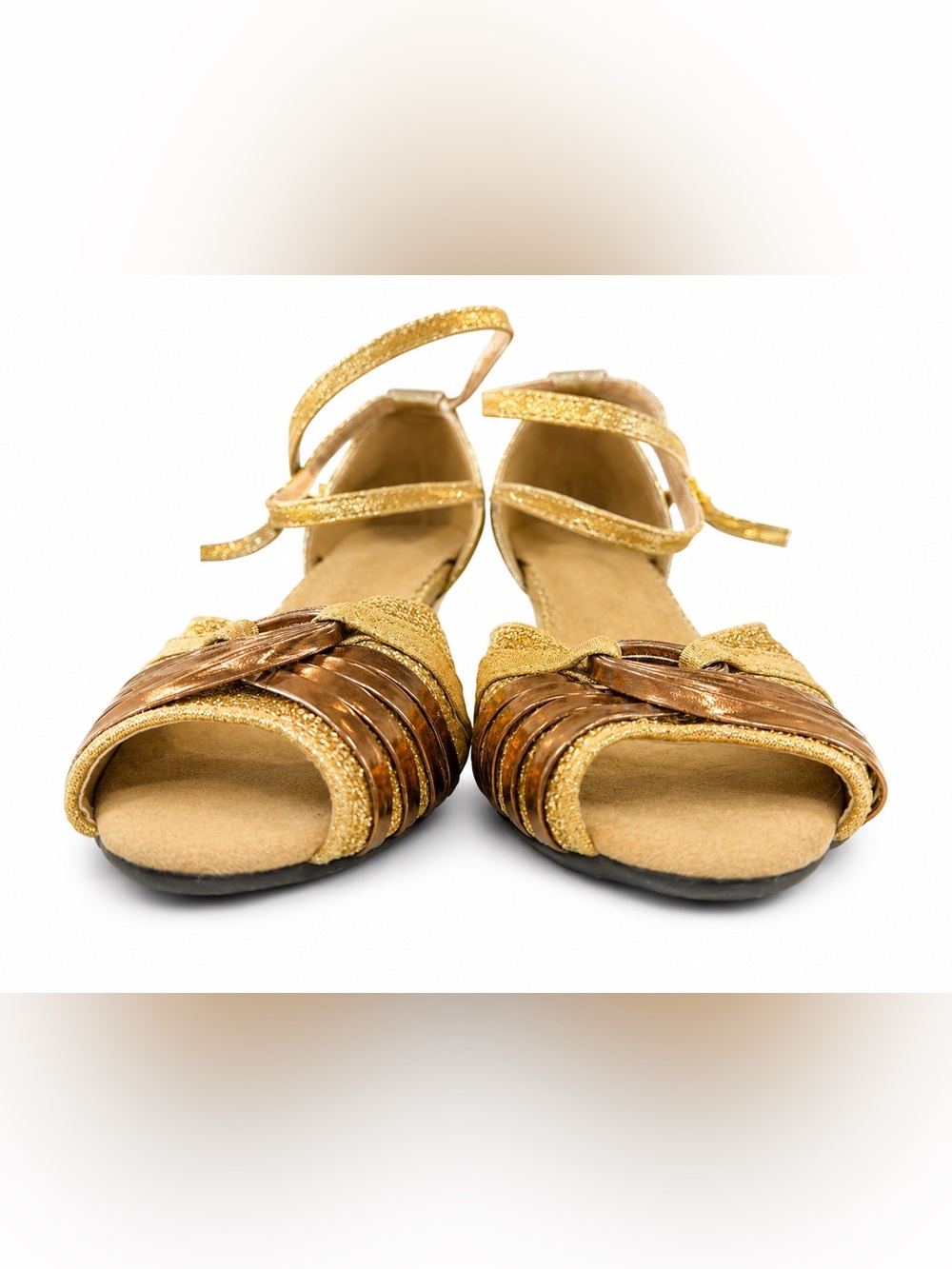 Super Comfortable Ballroom Latin Dance Gold Glitter shoes w Kitten Heels Size 38 - Picture 6 of 17